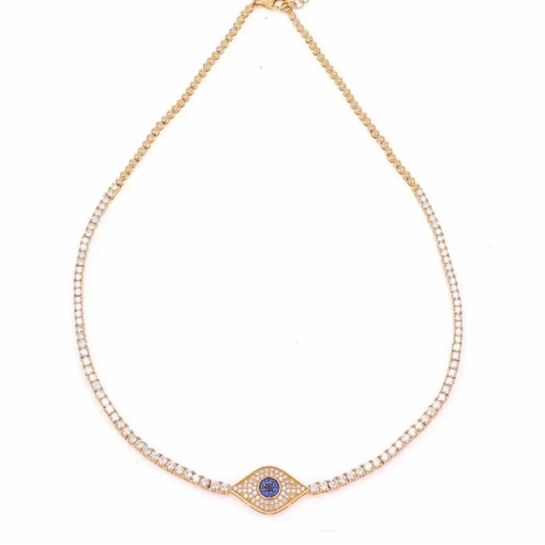 14KT Gold Diamond Layla Evil Eye Tennis Necklace