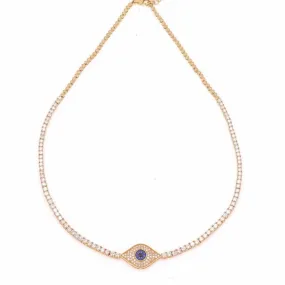 14KT Gold Diamond Layla Evil Eye Tennis Necklace