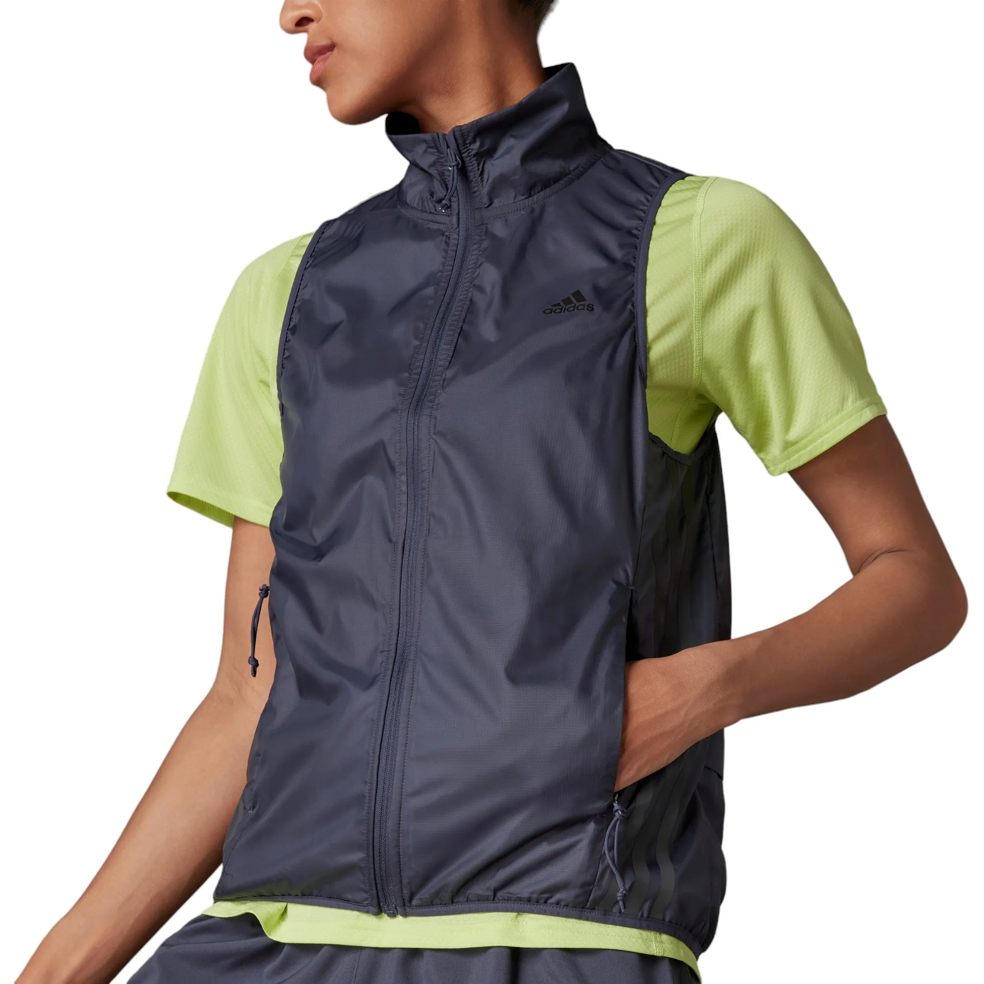 adidas Womens Run Icon 3-Stripes Running Wind Vest - Navy