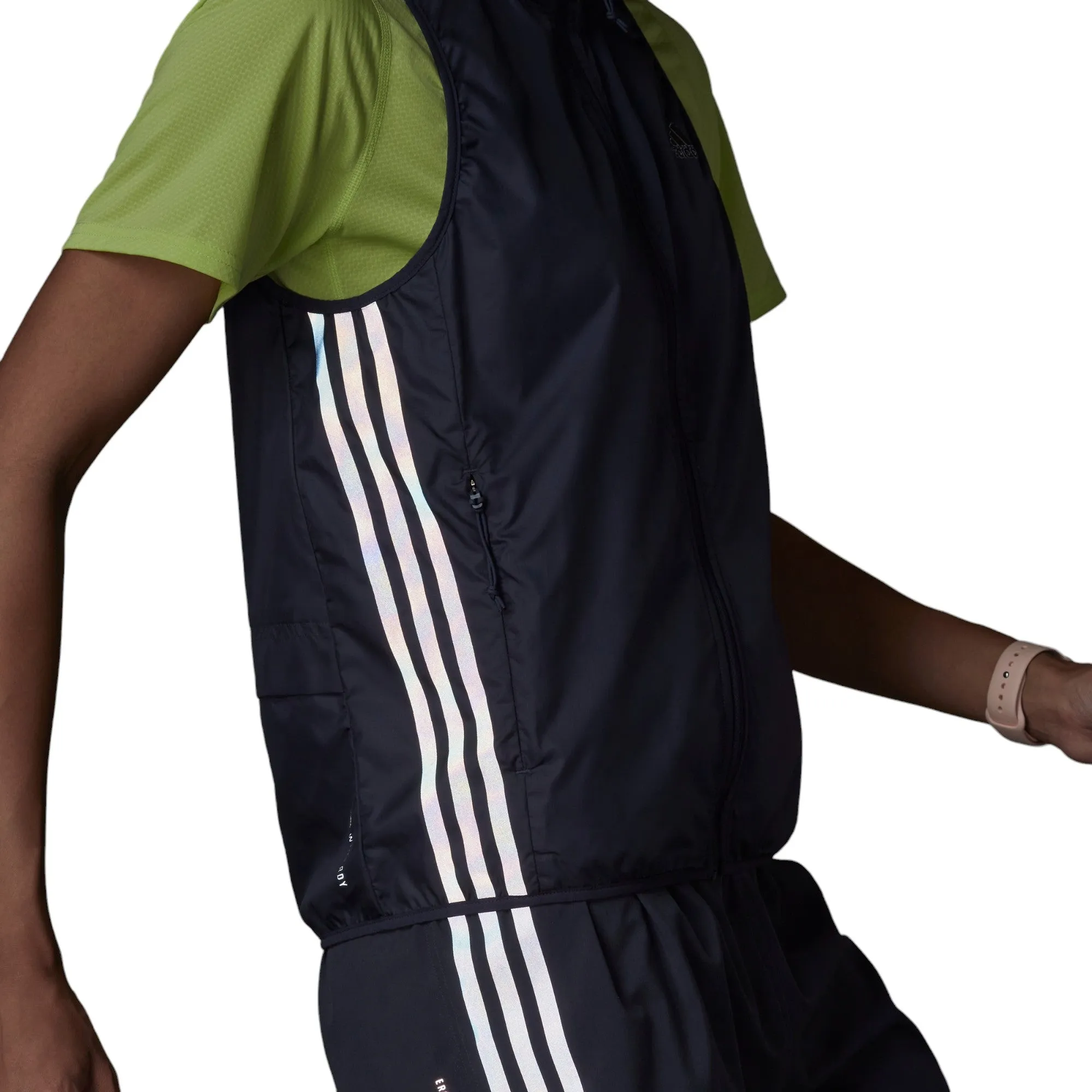 adidas Womens Run Icon 3-Stripes Running Wind Vest - Navy