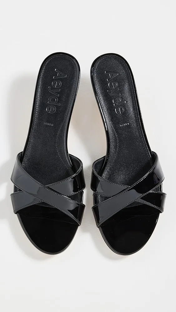 AEYDE   Stina Patent Calf Leather Black Sandals 