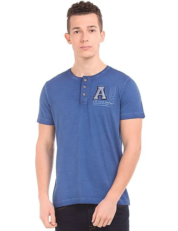 Arrow Blue Jeans Company Regular Fit Washed Henley T-Shirt