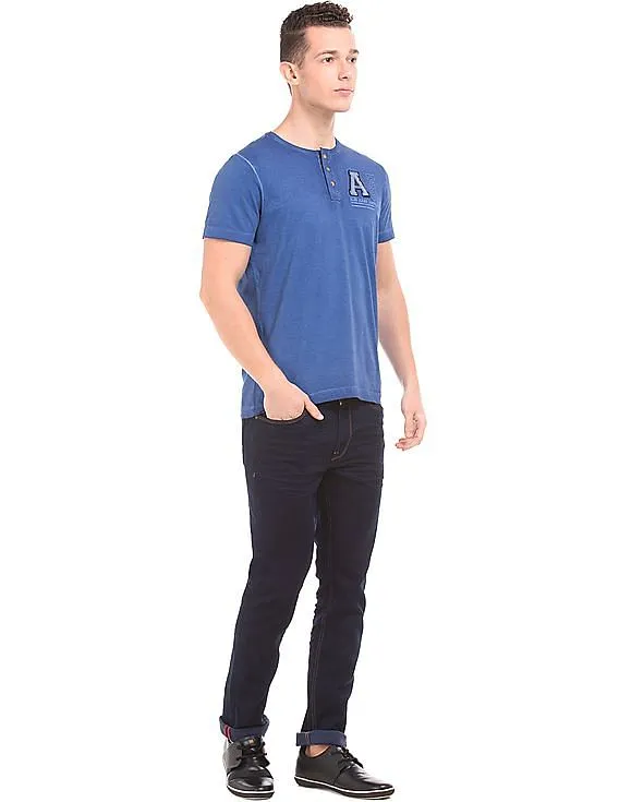 Arrow Blue Jeans Company Regular Fit Washed Henley T-Shirt