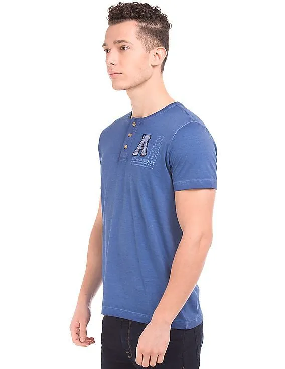 Arrow Blue Jeans Company Regular Fit Washed Henley T-Shirt