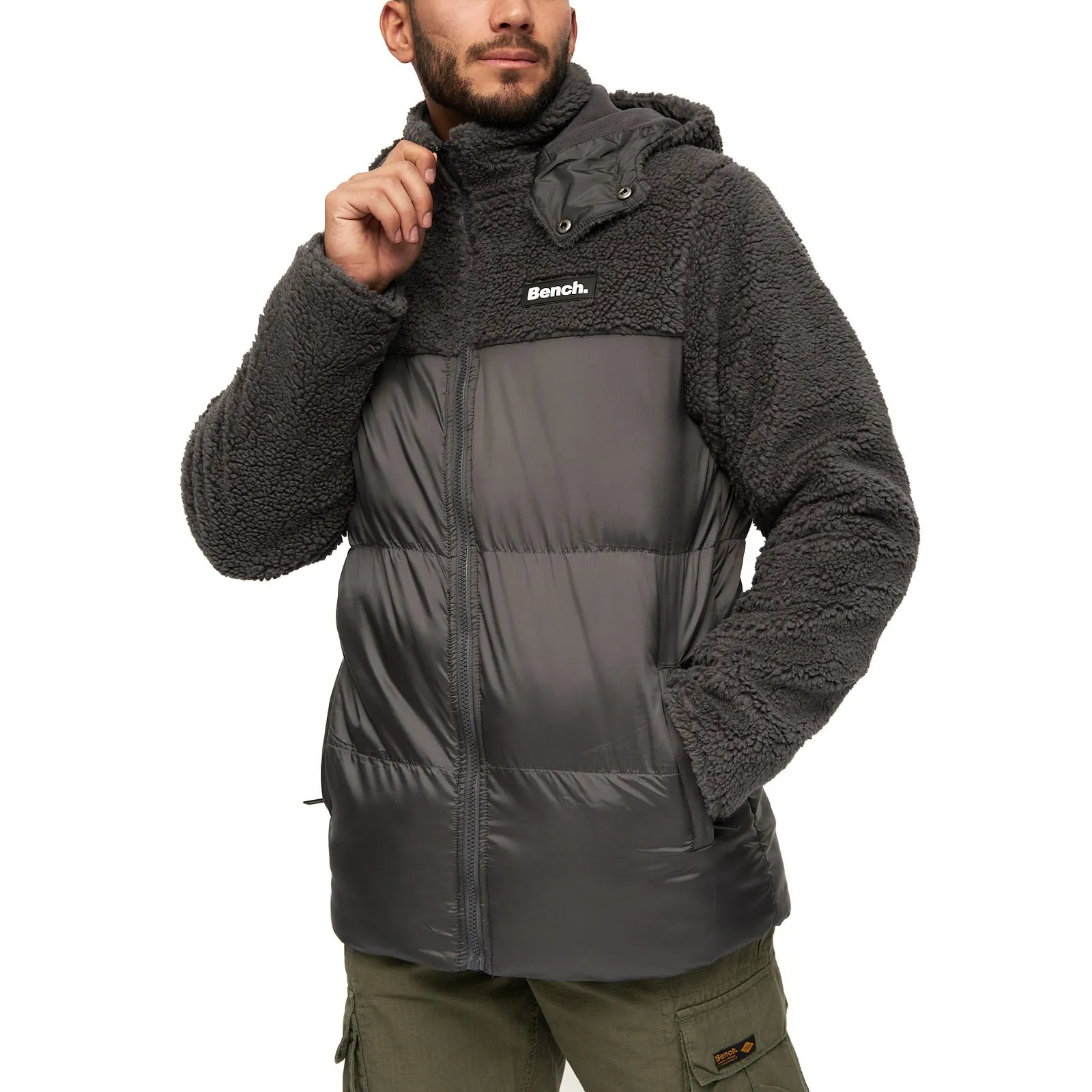 Bench Mens Detta Padded Contrast Sherpa Hooded Jacket