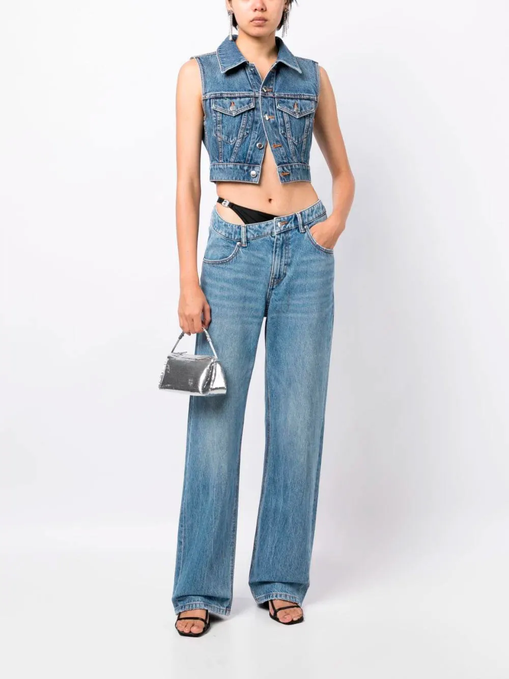 Bikini strap layered straight jeans