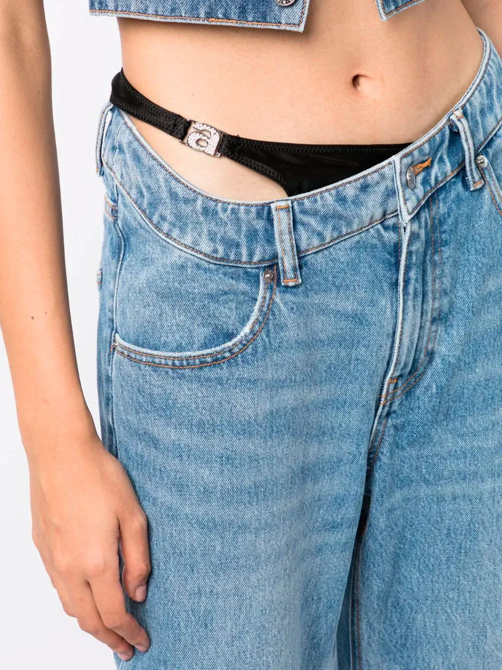 Bikini strap layered straight jeans