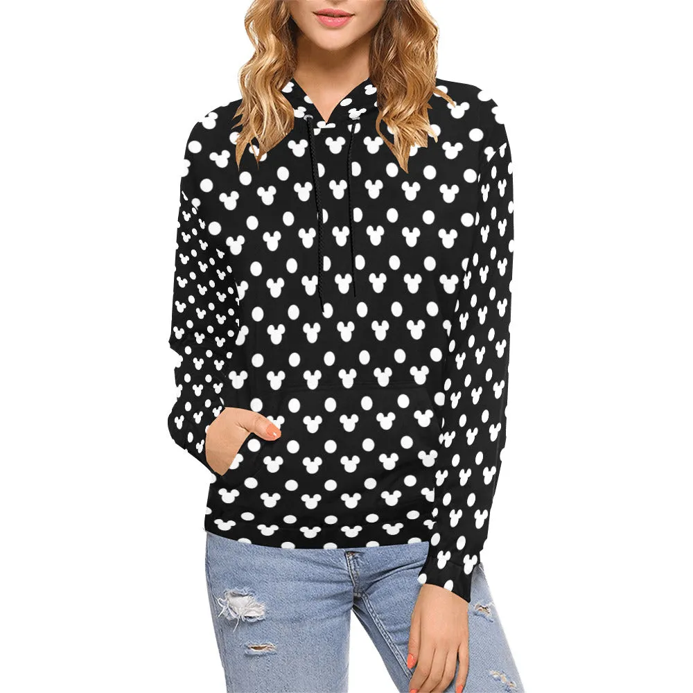 Black With White Mickey Polka Dots Hoodie for Women