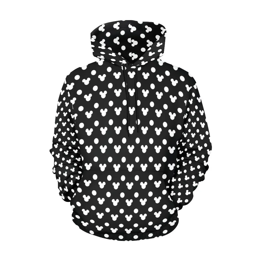 Black With White Mickey Polka Dots Hoodie for Women