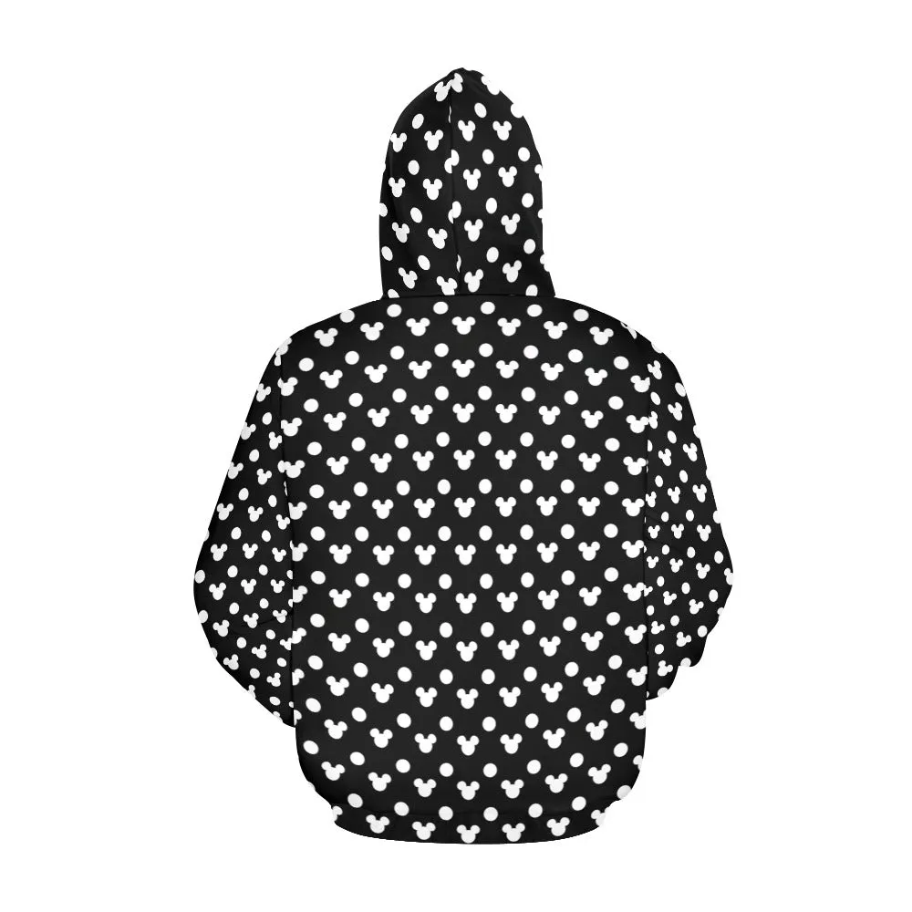 Black With White Mickey Polka Dots Hoodie for Women