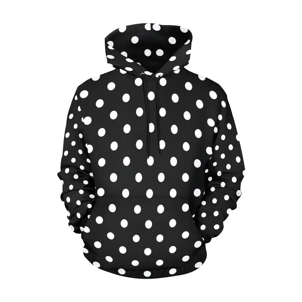 Black With White Polka Dots Hoodie for Women