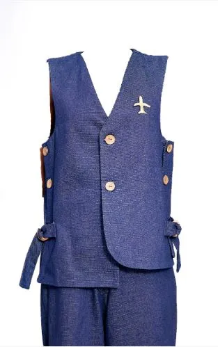 Bloke Assymetric Denim Vest with coconut shell details