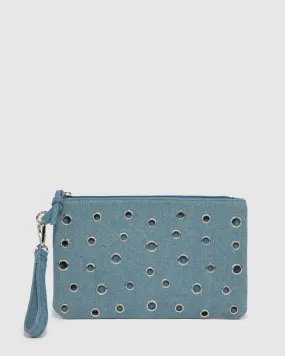 Blue Didi Eyelet Wristlet Clutch Bag