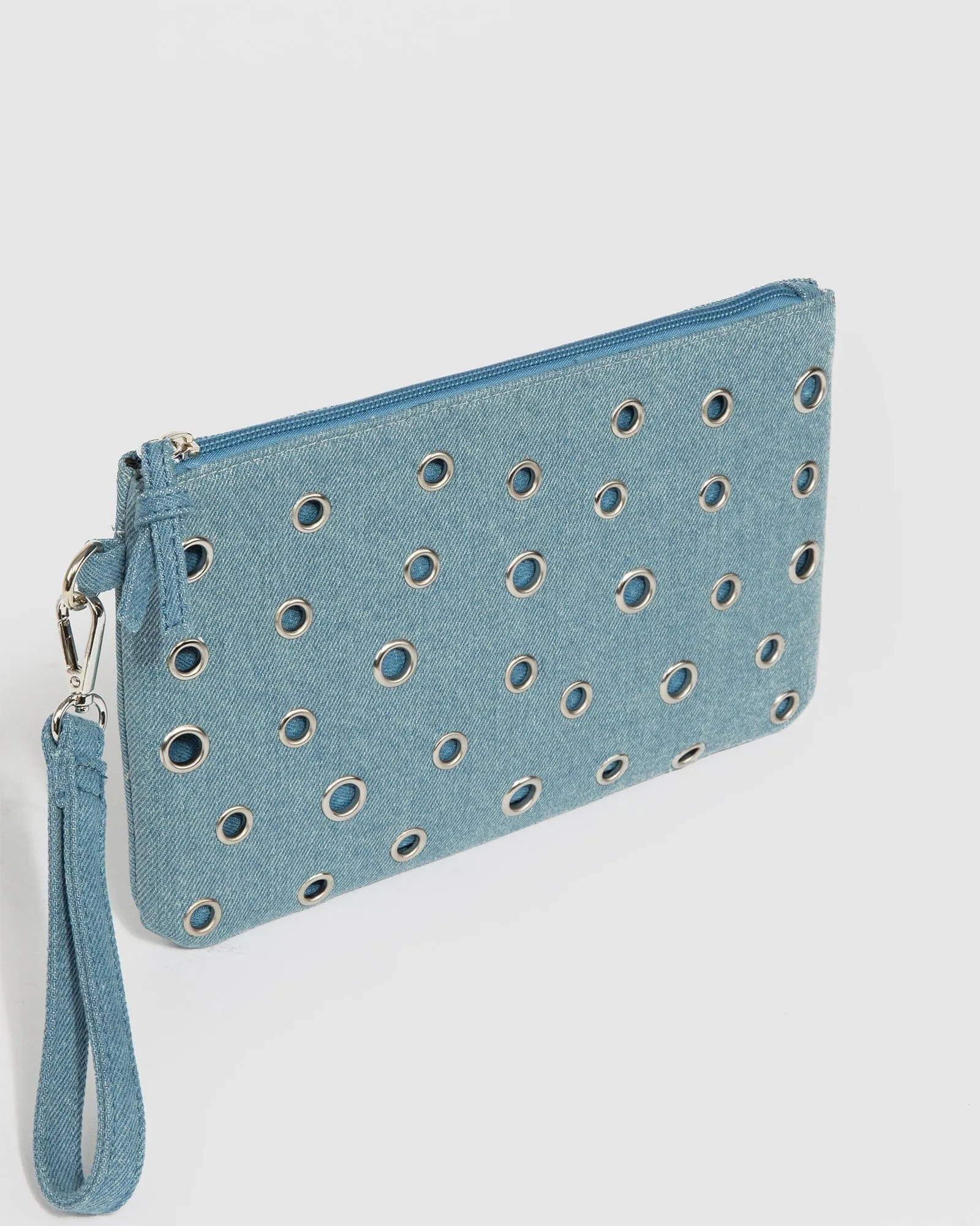 Blue Didi Eyelet Wristlet Clutch Bag