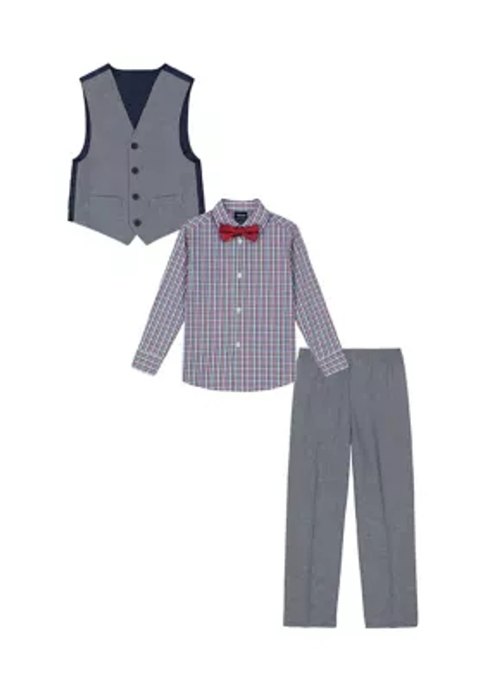 Boys 4-7 Holiday Heather Poplin Vest Set with Bowtie