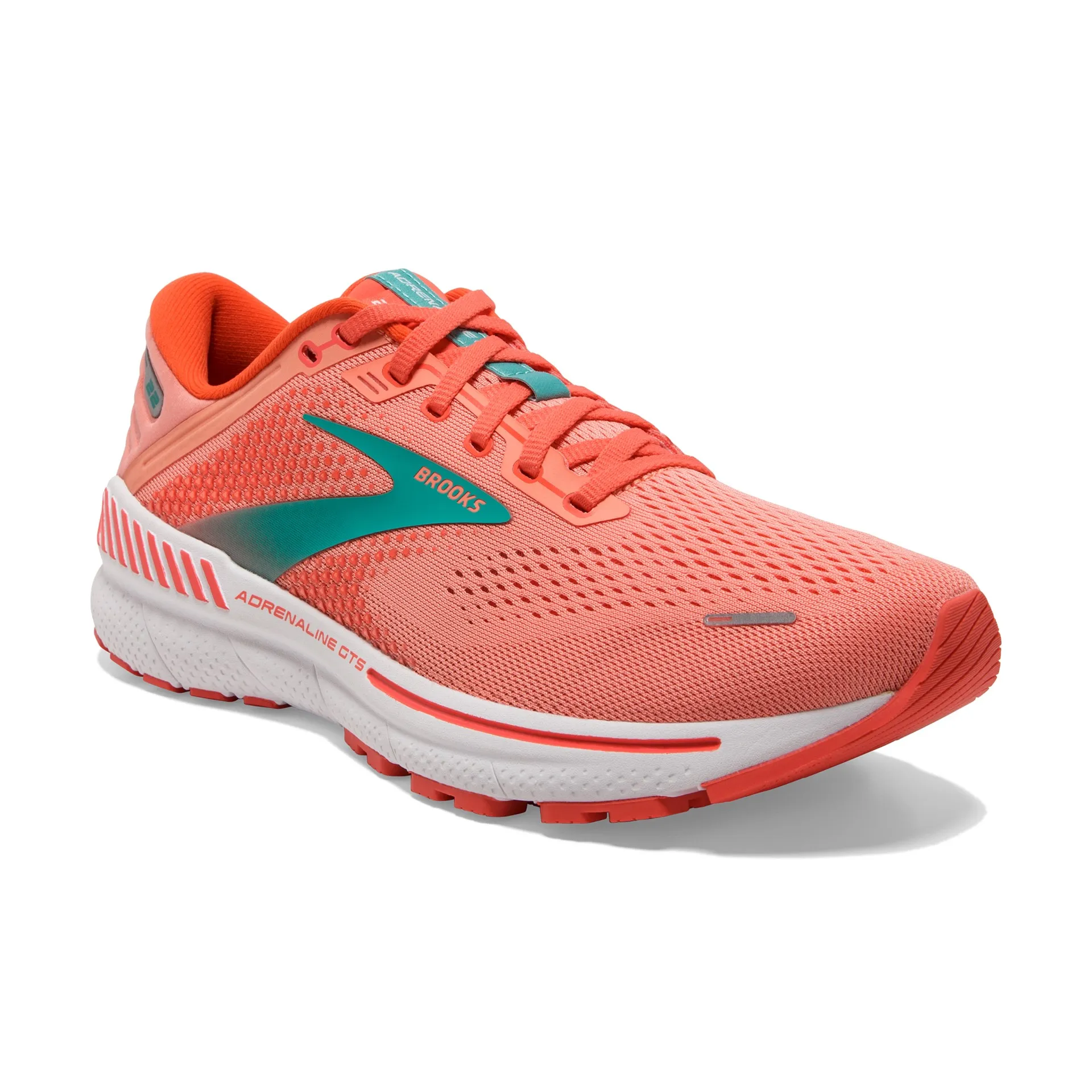 Brooks Womens Adrenaline 22 Lightweight Support Tennis Shoe- Coral/Latigo/White