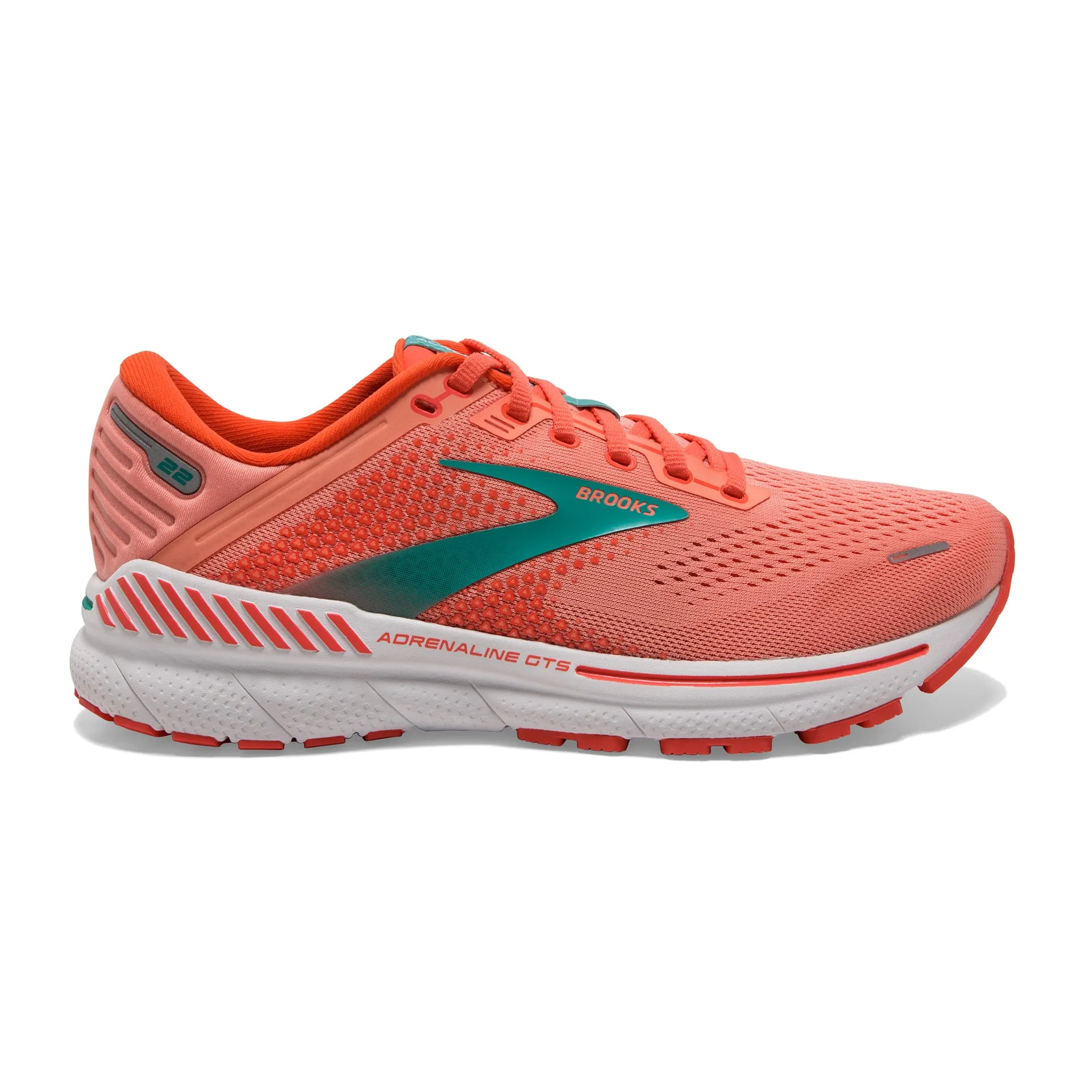 Brooks Womens Adrenaline 22 Lightweight Support Tennis Shoe- Coral/Latigo/White