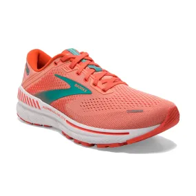 Brooks Womens Adrenaline 22 Lightweight Support Tennis Shoe- Coral/Latigo/White