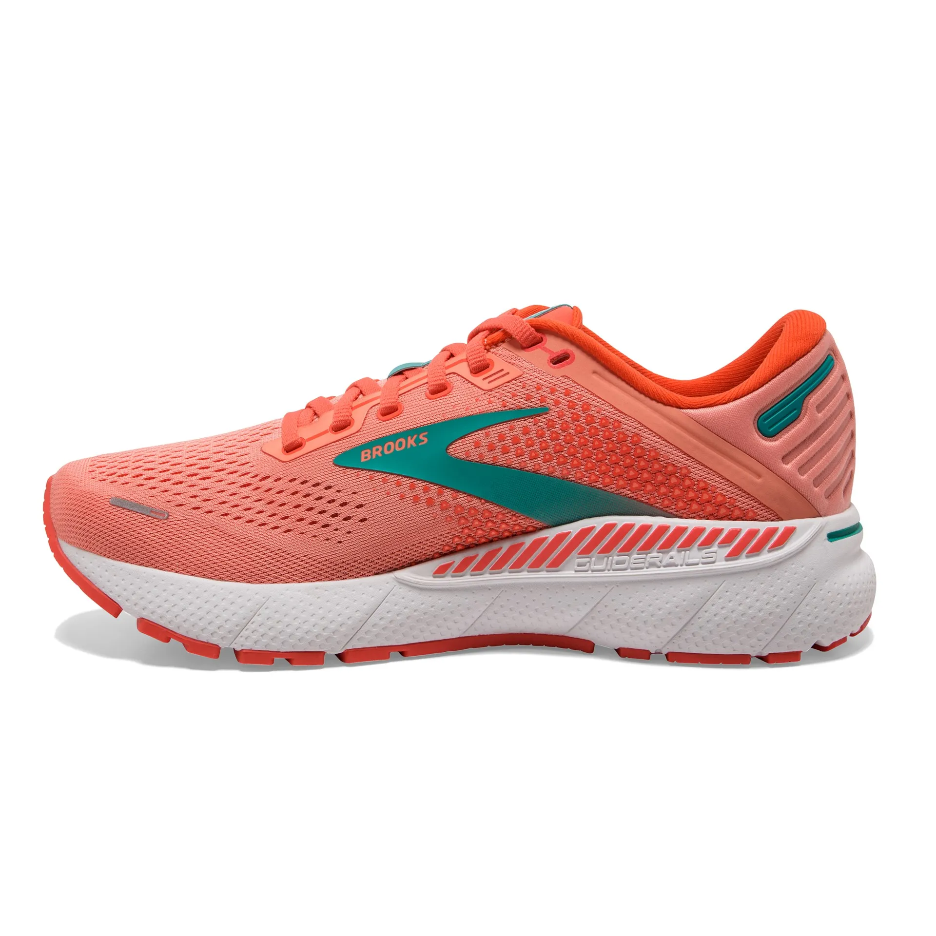 Brooks Womens Adrenaline 22 Lightweight Support Tennis Shoe- Coral/Latigo/White