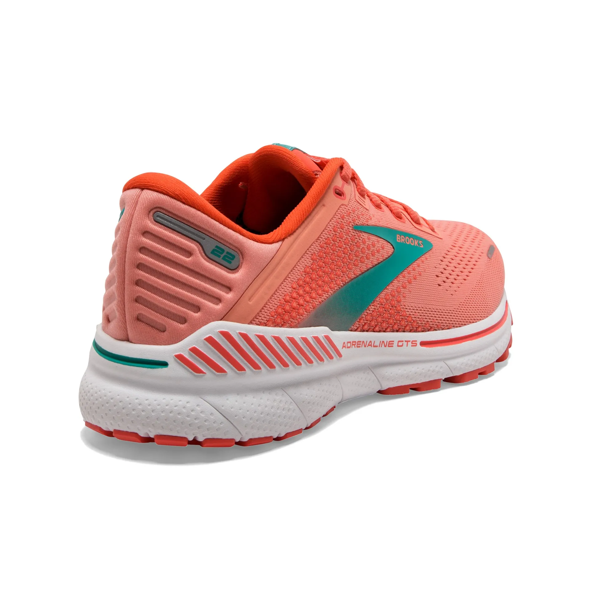 Brooks Womens Adrenaline 22 Lightweight Support Tennis Shoe- Coral/Latigo/White