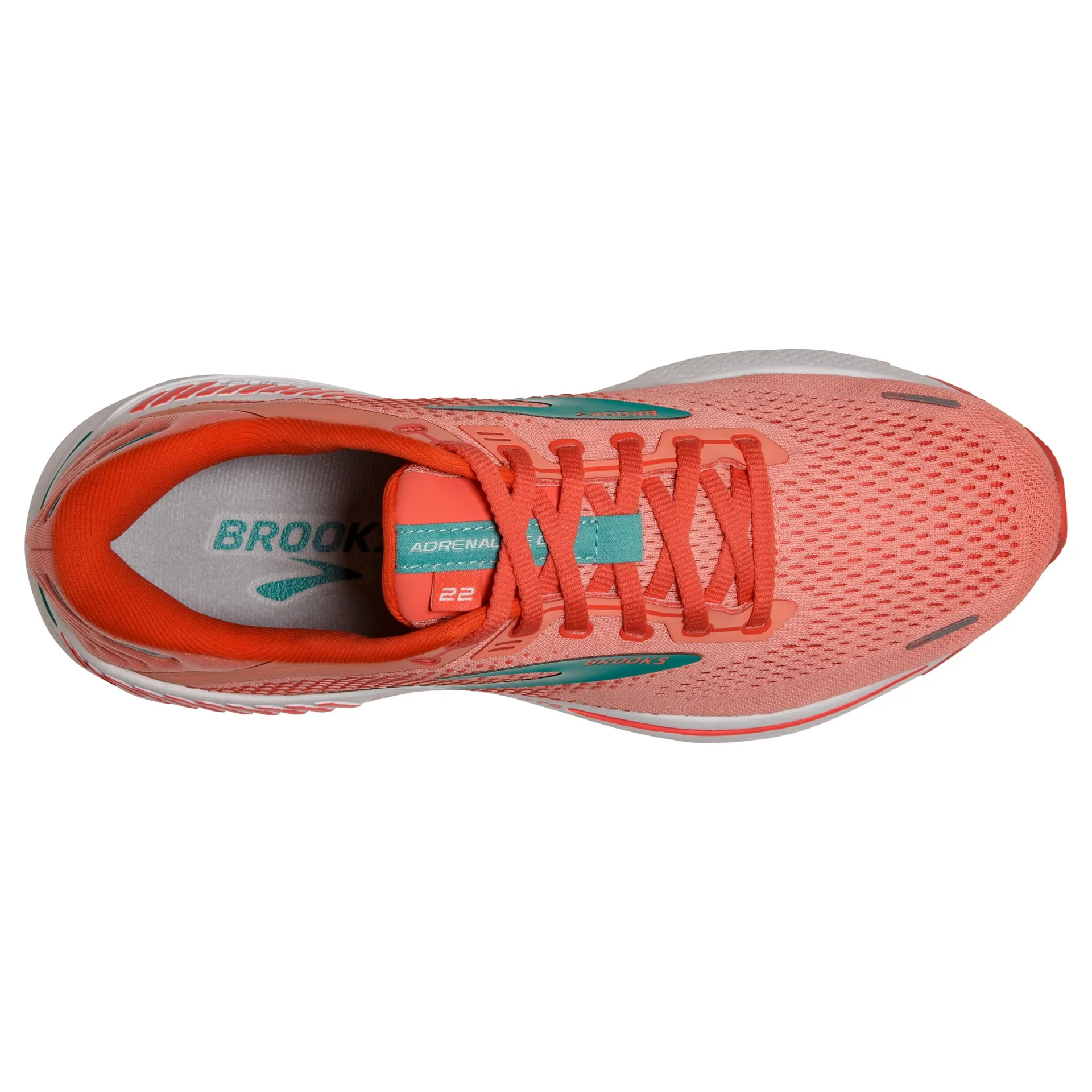 Brooks Womens Adrenaline 22 Lightweight Support Tennis Shoe- Coral/Latigo/White