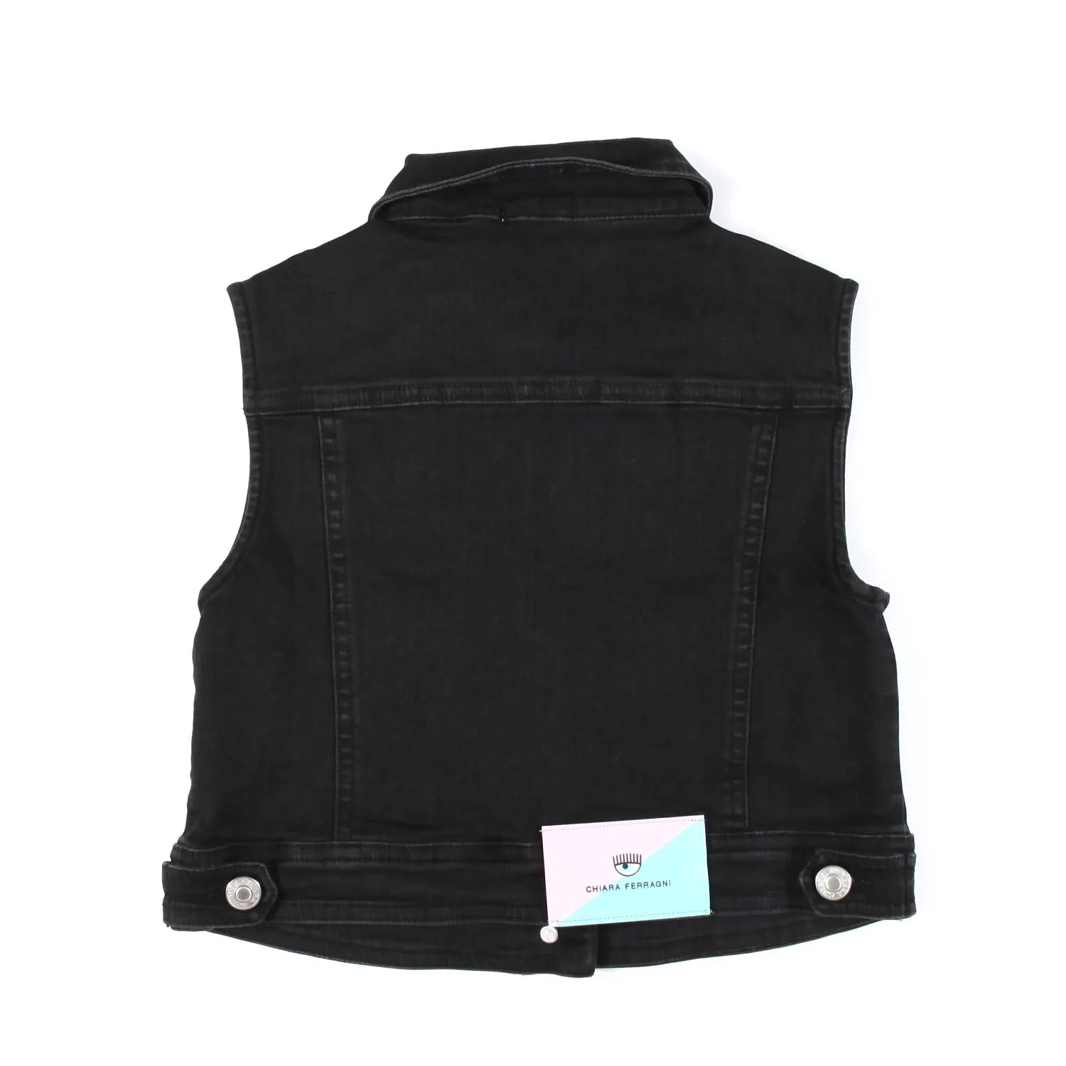 Chiara Ferragni Black Denim Vest With Multicolor Patches