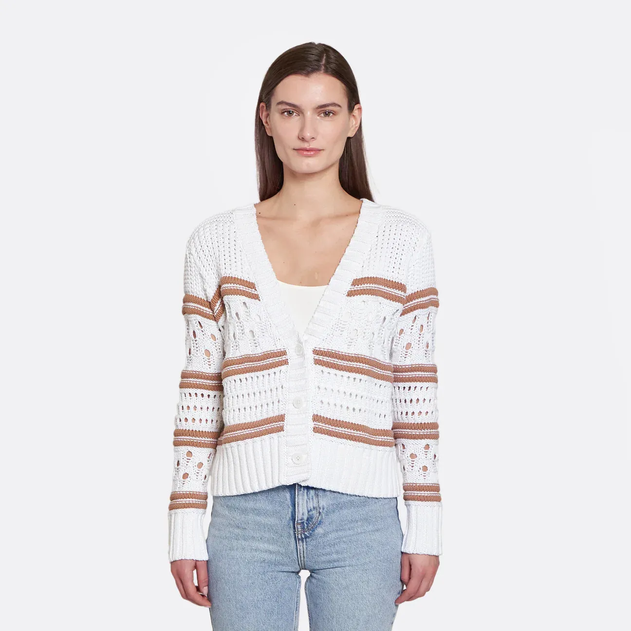 Chunky Multi Stitch Cardigan - Bleach White / Wicker