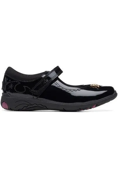 Clarks Relda Sea black patent Girls school shoe