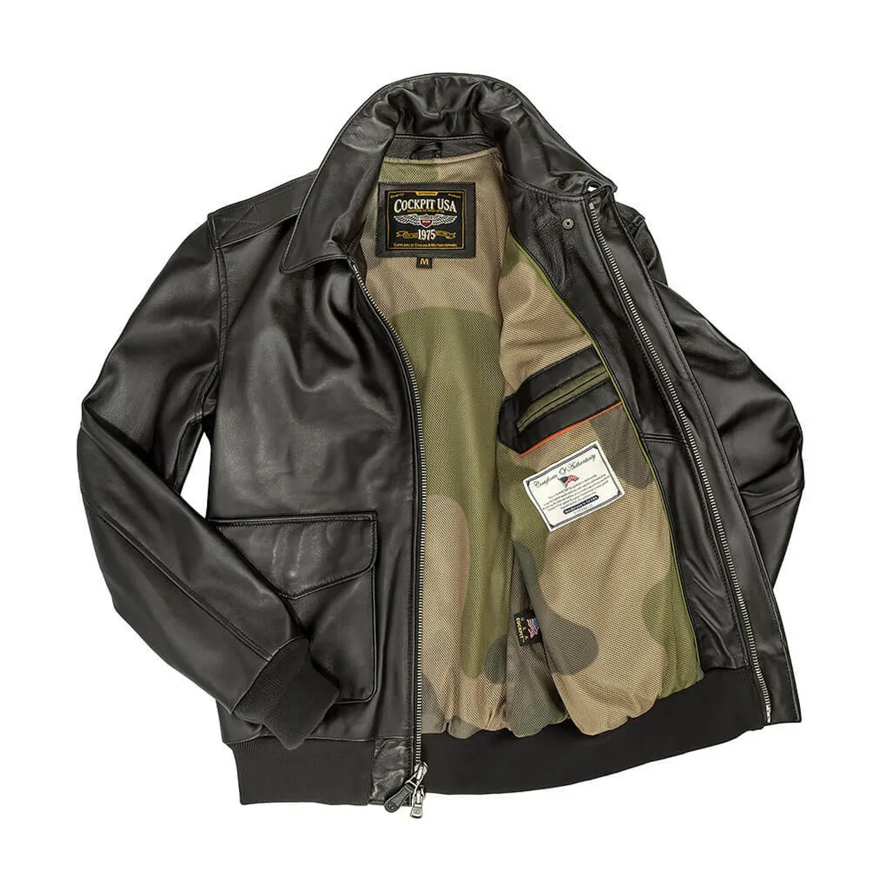 Cockpit USA Lightweight Pilot A-2 Flight Jacket Black USA Made