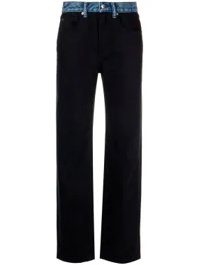 Contrast-waistband straight-leg jeans