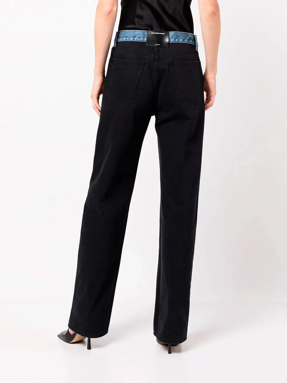 Contrast-waistband straight-leg jeans