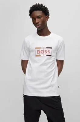 Cotton slim-fit T-shirt with tennis-inspired logo print