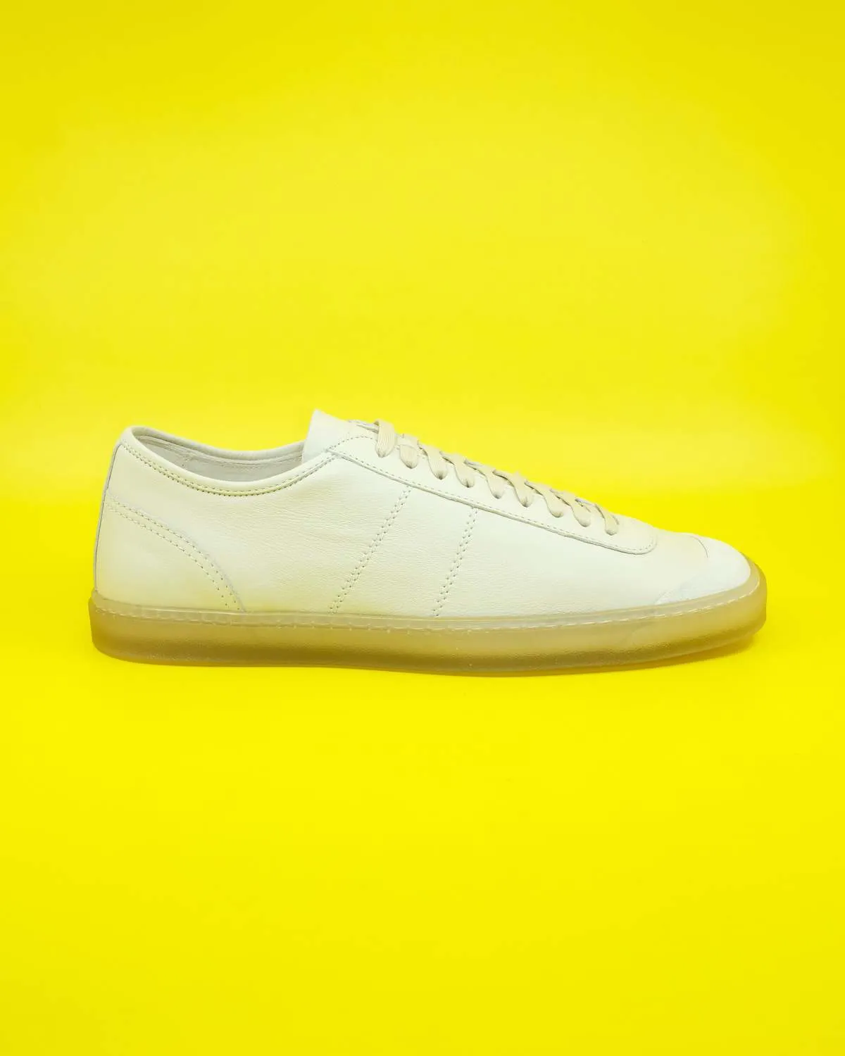 Cow Leather Linoleum Basic Laced Up Trainers - Clay White