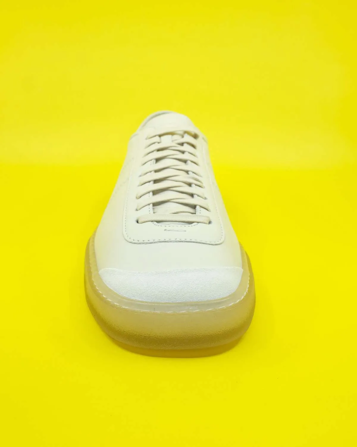 Cow Leather Linoleum Basic Laced Up Trainers - Clay White