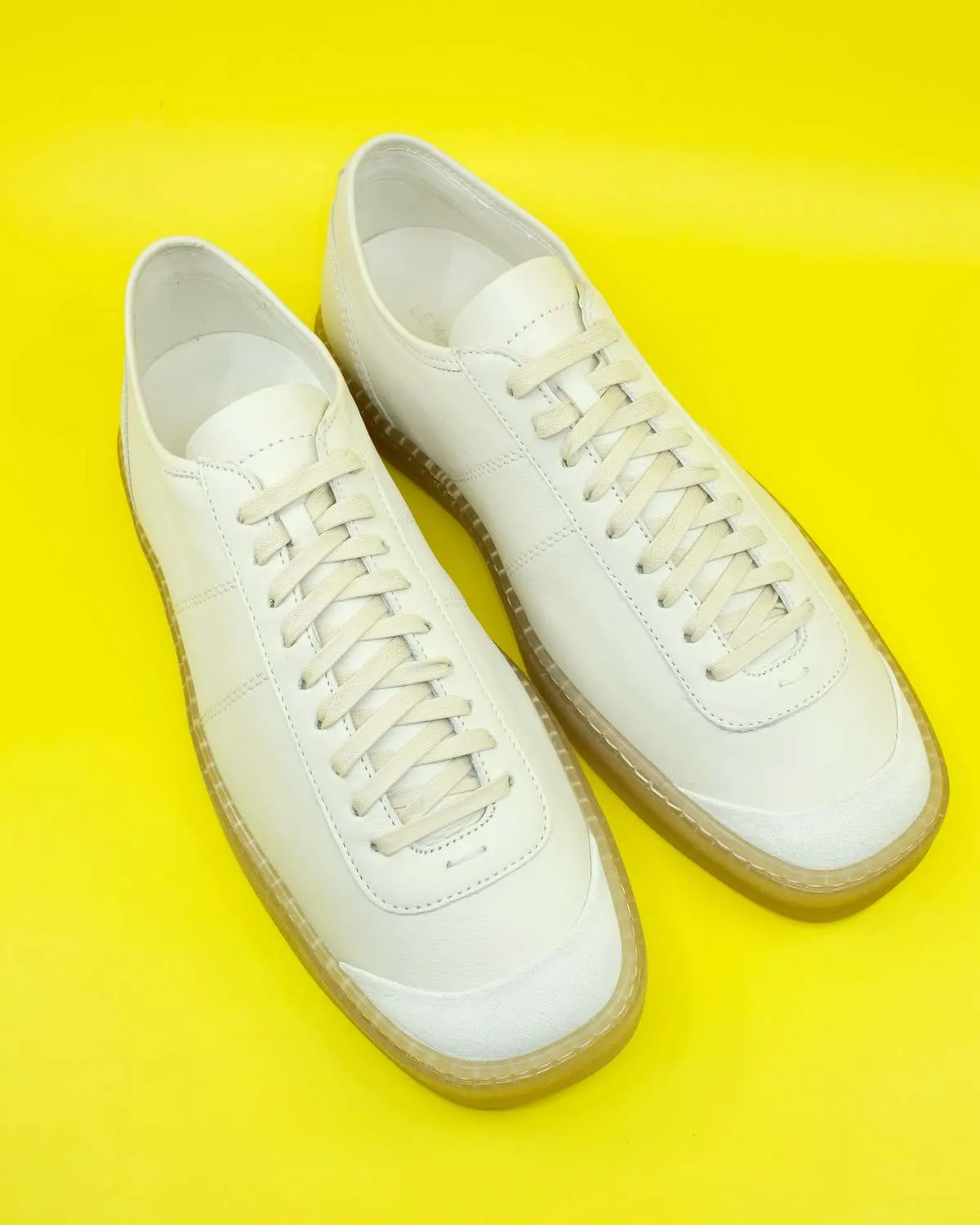 Cow Leather Linoleum Basic Laced Up Trainers - Clay White