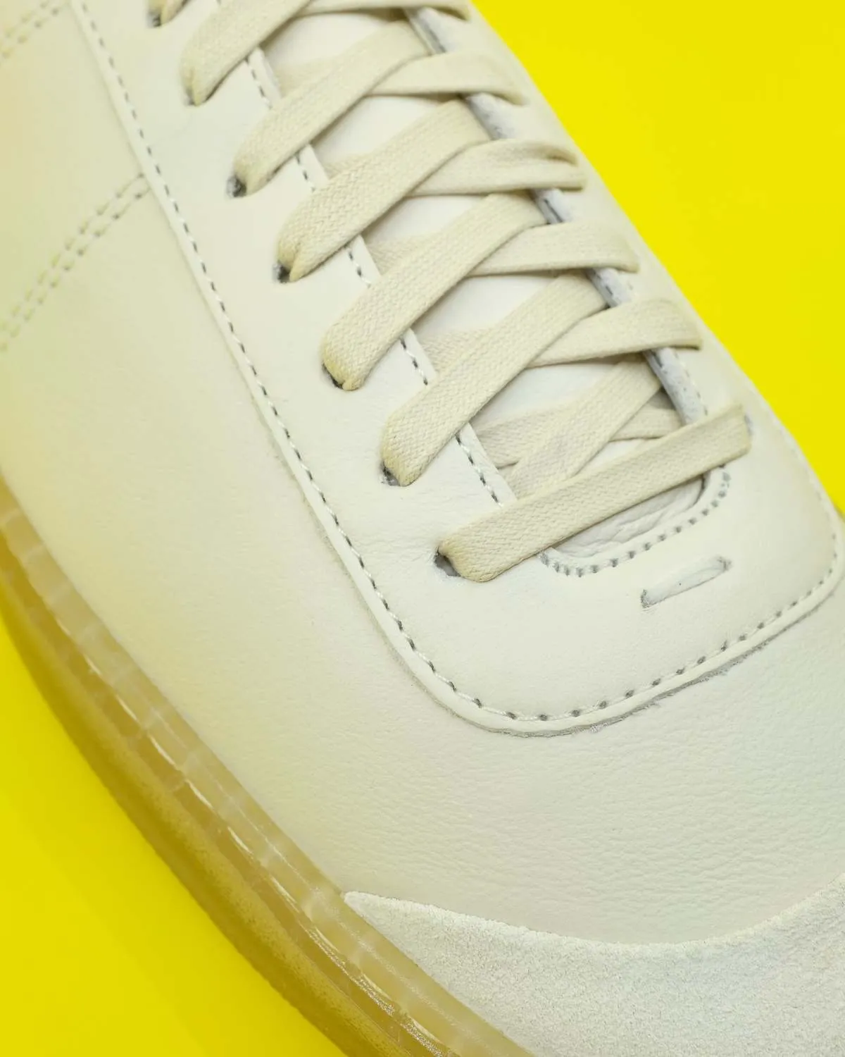 Cow Leather Linoleum Basic Laced Up Trainers - Clay White