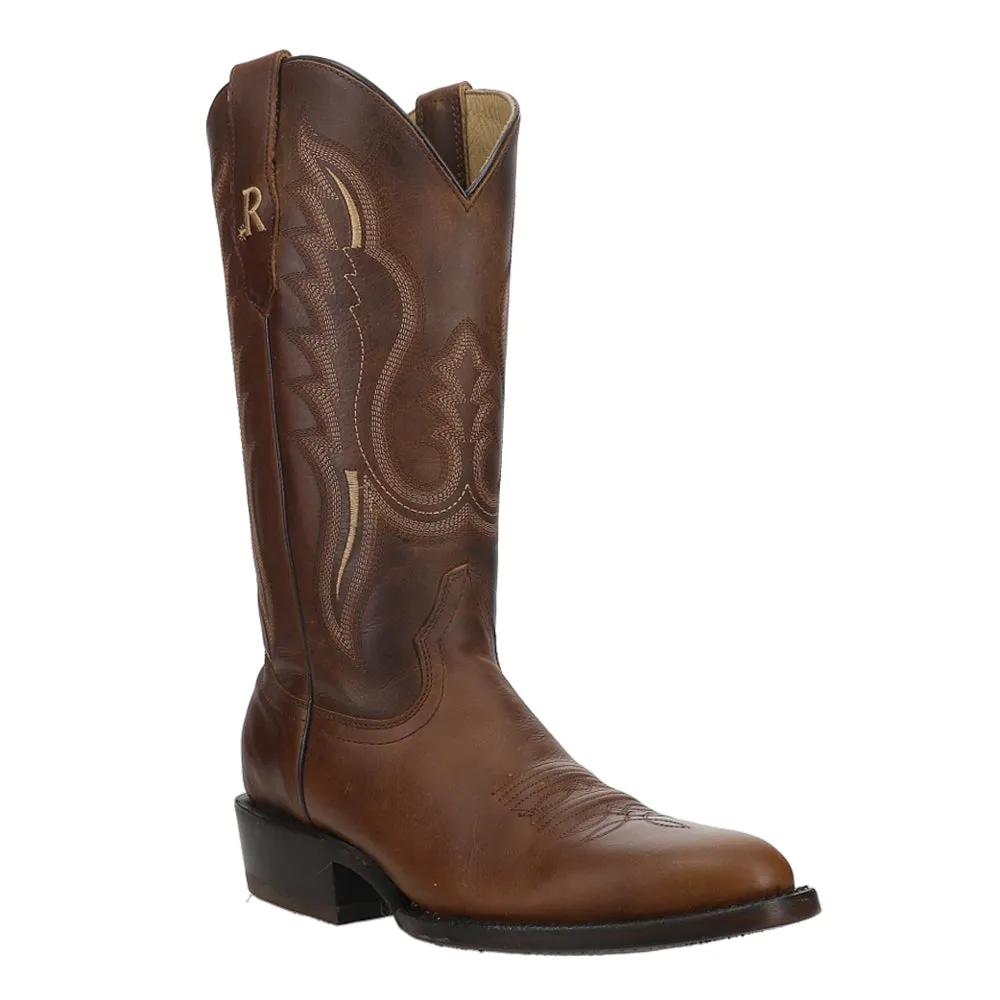 Cowhide Embroidered Round Toe Cowboy Boots