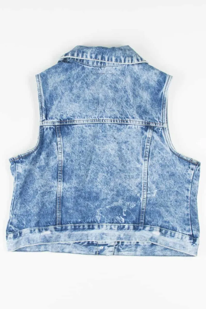 Crochet Detail Acid Washed Denim Vest