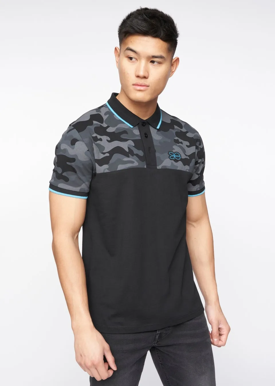 Crosshatch Black Brightling Camo Polo