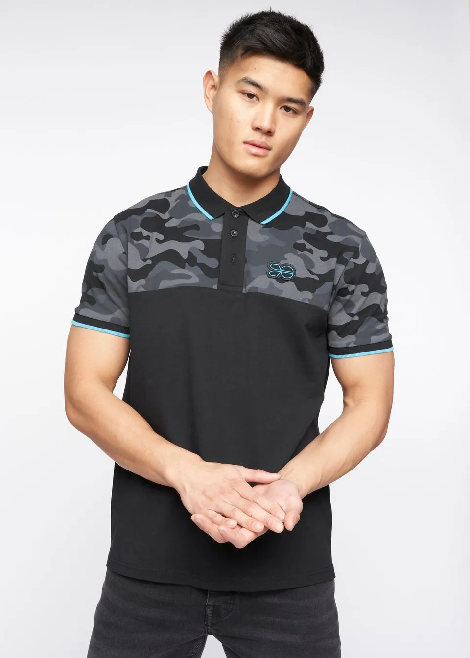 Crosshatch Black Brightling Camo Polo