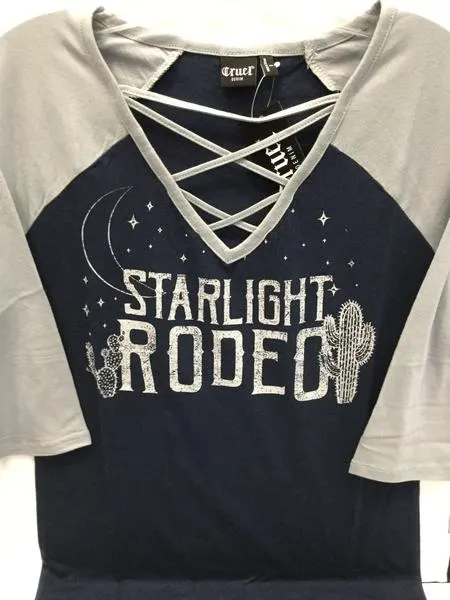 CRUEL GIRL WOMEN'S STARLIGHT RODEO 3/4 SLEEVE BASEBALL TEE