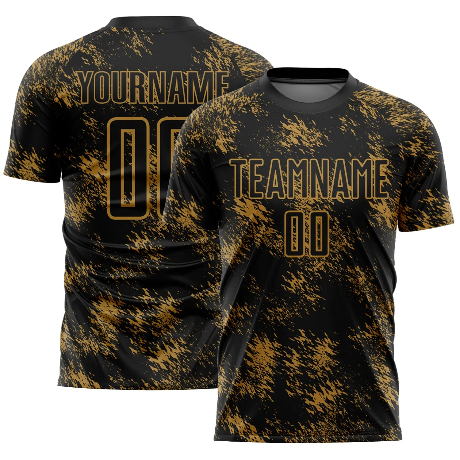 Custom Black Old Gold Abstract Grunge Art Sublimation Soccer Uniform Jersey