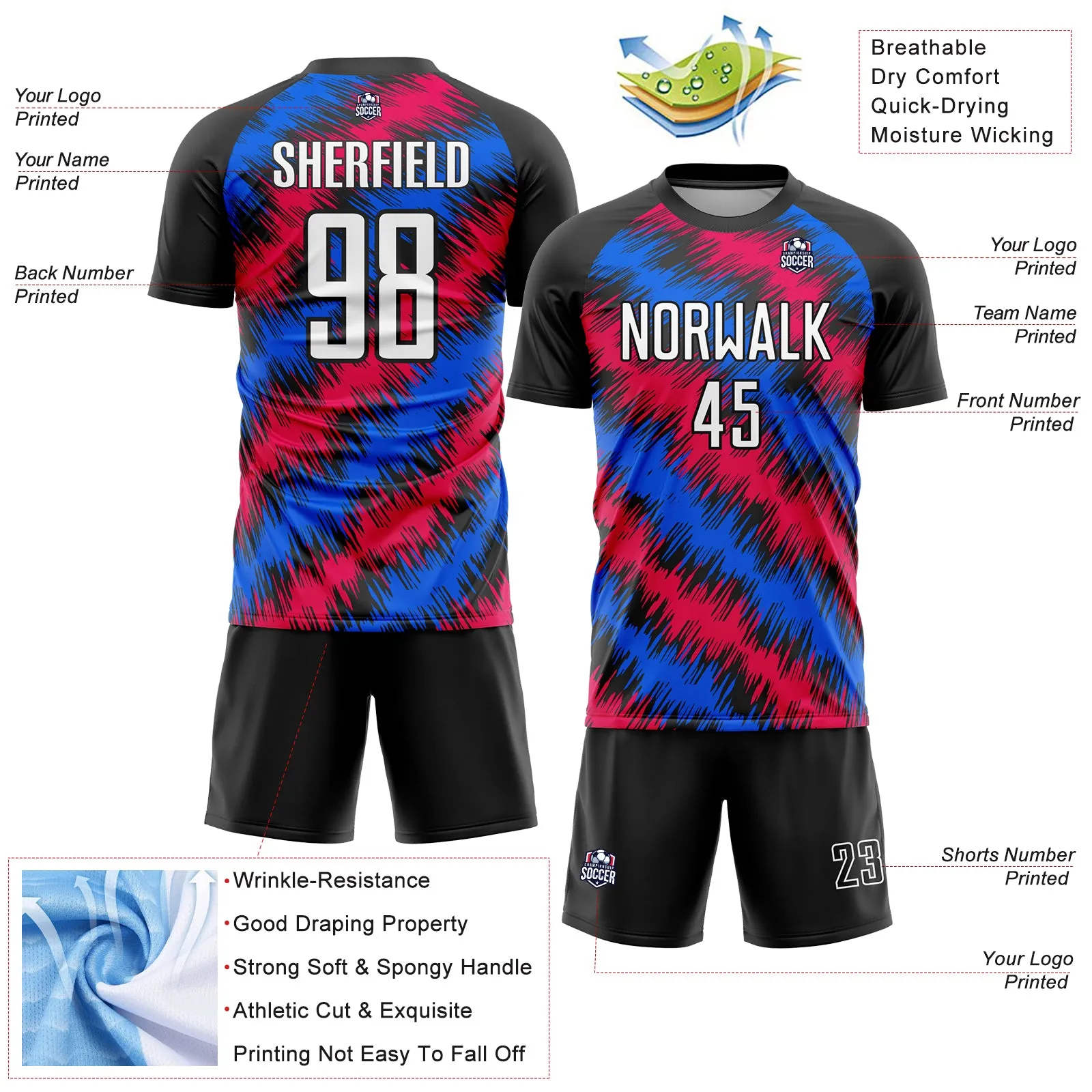 Custom Black Red-Royal Sublimation Soccer Uniform Jersey