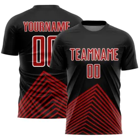 Custom Black Red-White Lines Sublimation Soccer Uniform Jersey