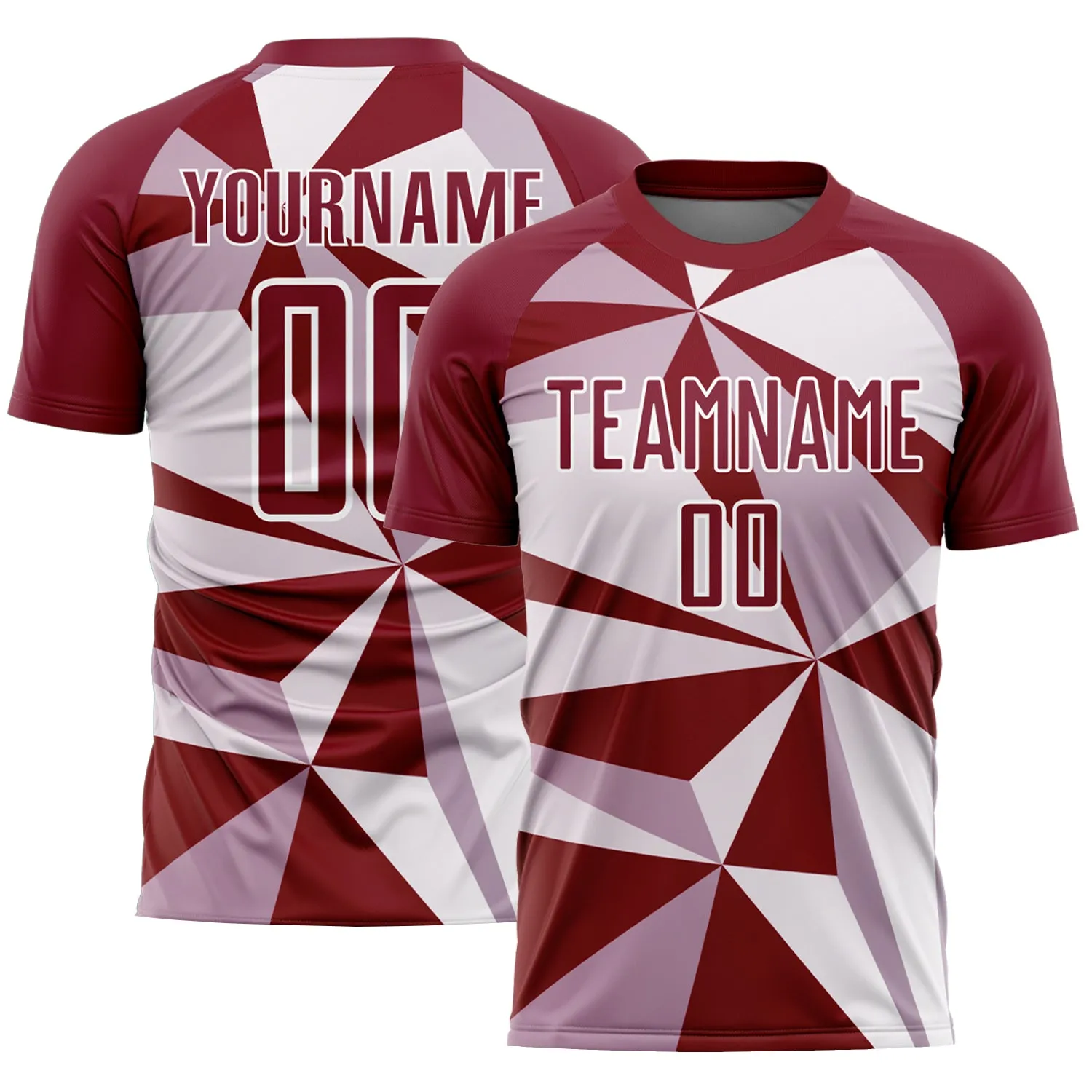 Custom Crimson White Geometric Pattern Sublimation Soccer Uniform Jersey