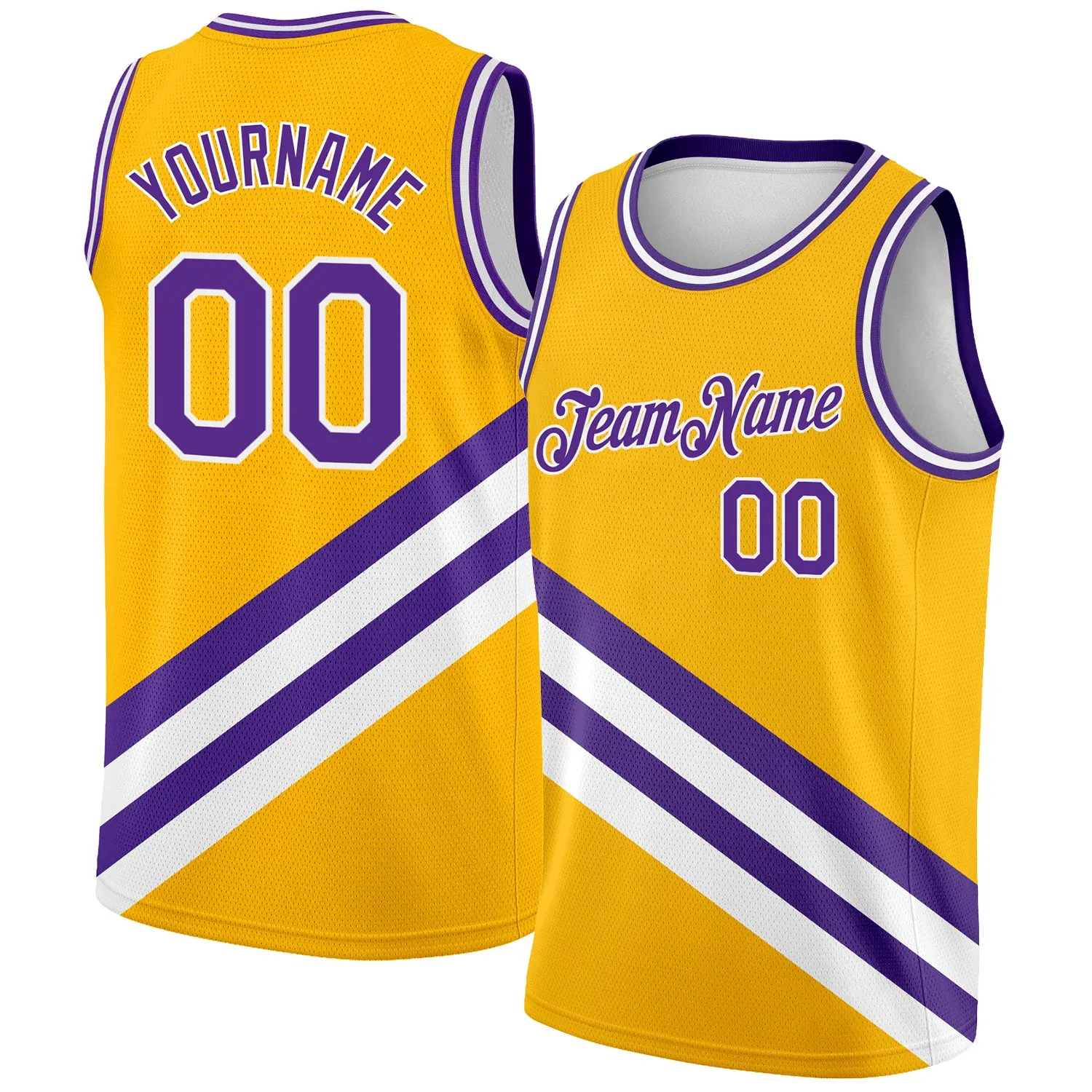 Custom Gold Purple-White Modern Authentic City Edition Basketball Jersey