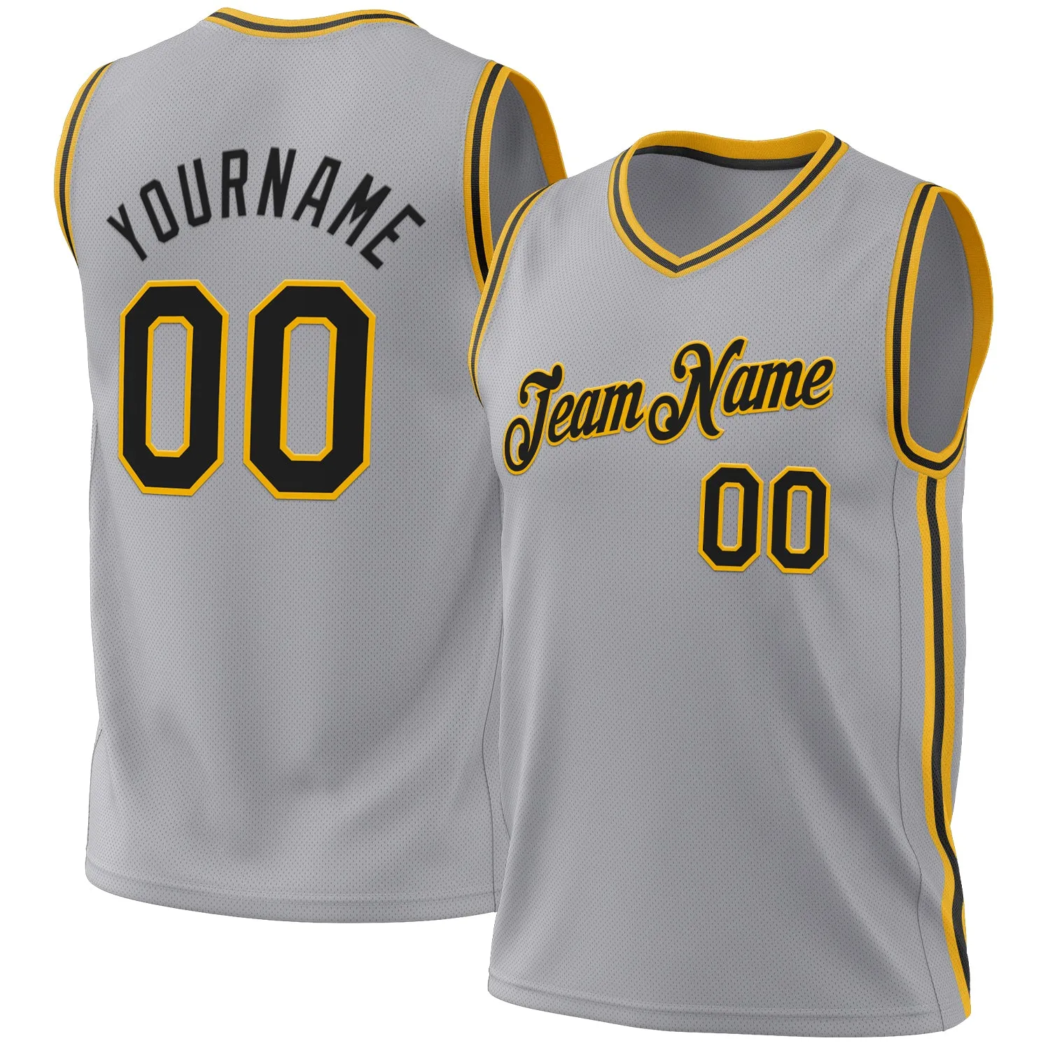 Custom Gray Black-Gold Authentic Throwback Basketball Jersey