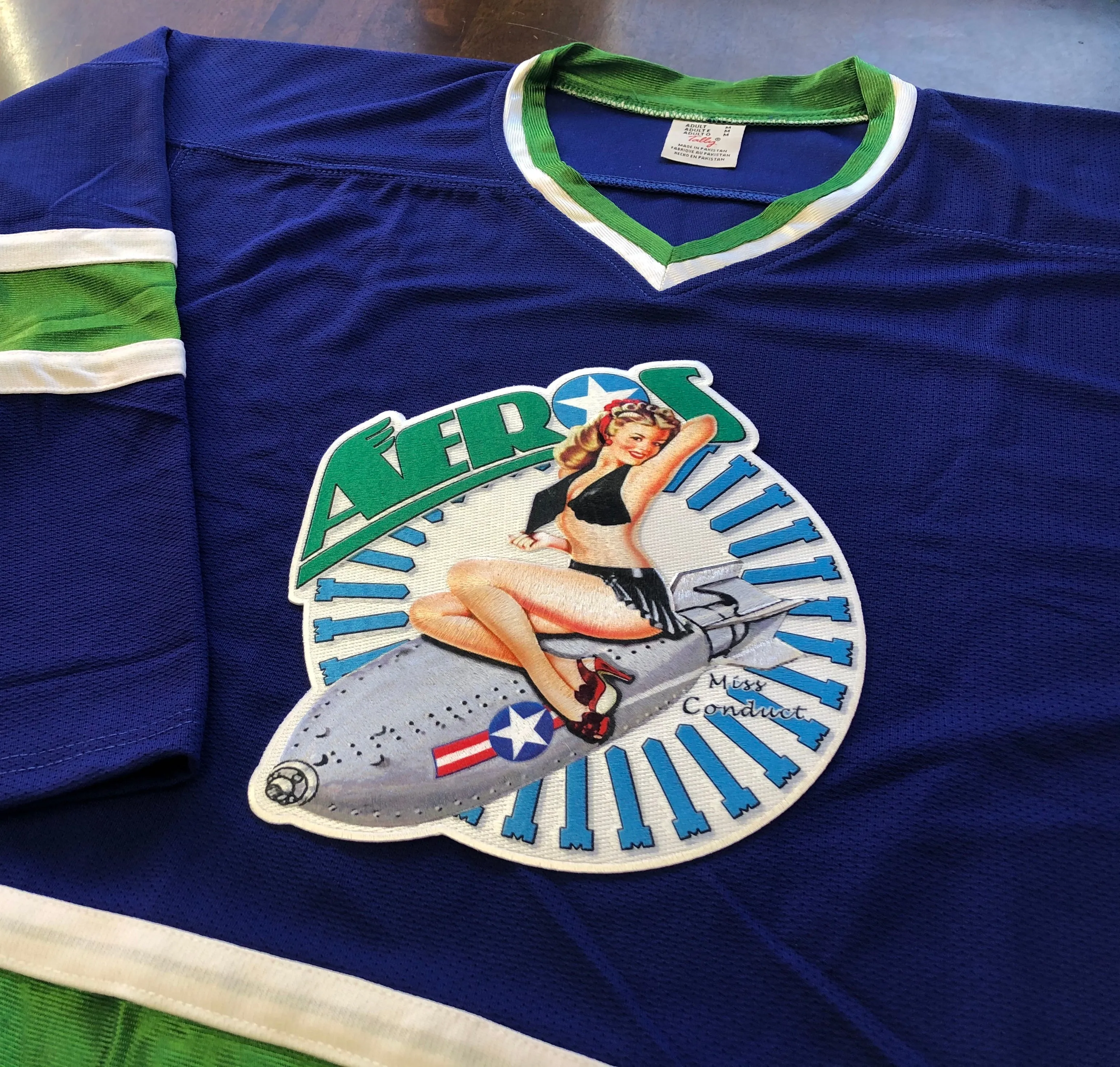 Custom Hockey Jerseys with the Aeros Embroidered Twill Logo