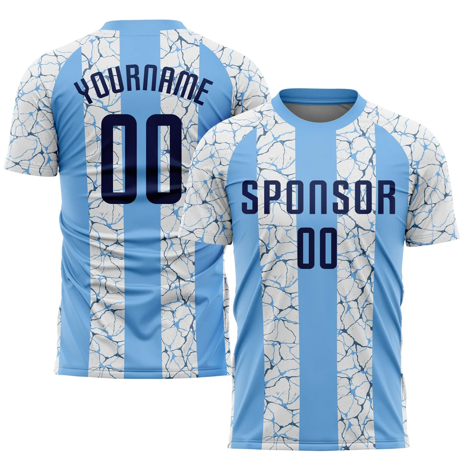 Custom Light Blue Navy-White Sublimation Soccer Uniform Jersey