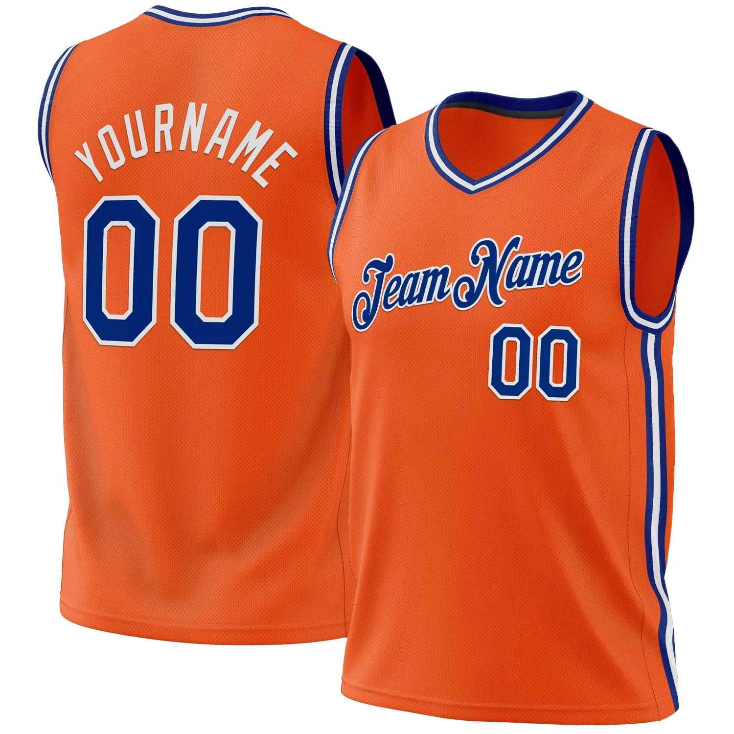 Custom Orange Royal-White Authentic Throwback Basketball Jersey